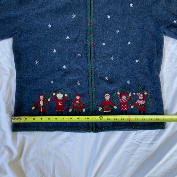 100% Lambswool Talbots Zip Front Cardigan Christmas Embroidered size L - Picture 5 of 12